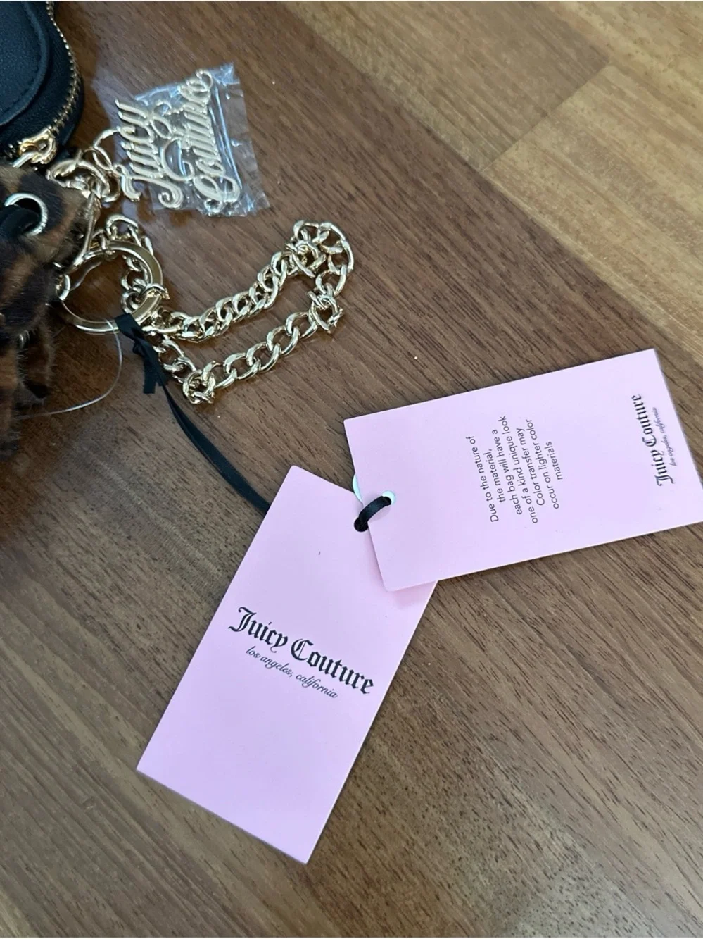Juicy Couture Leopard Faux Fur Key & Heart Card Holder in Brown and Black